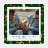 Minimal Elegantes Grün Gold Weihnachtscoupel Foto Ornament Aus Metall (Vorderseite)