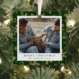 Minimal Elegantes Grün Gold Weihnachtscoupel Foto Ornament Aus Metall