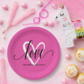 Minimal Elegantes Herz auf heiß rosa Pappteller (Party)