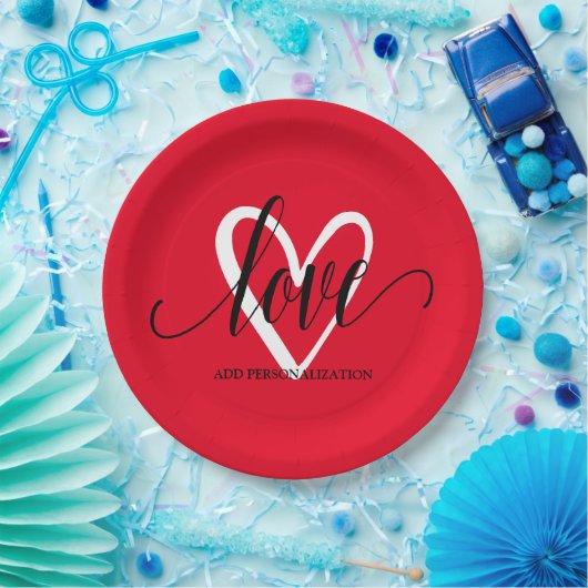 Minimal Elegantes Herz auf Rot Pappteller (Party)