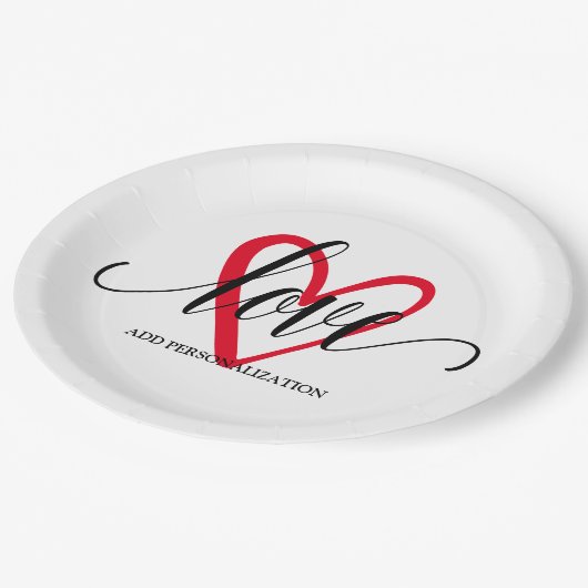 Minimal Elegantes Herz Pappteller (Schrägansicht)