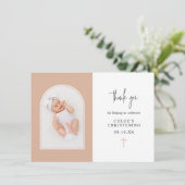 Minimal Elegantes Rosa Foto Christine  Dankeskarte (Stehend Vorderseite)