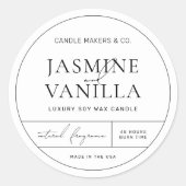 Minimal elegantes Schwarz-weißes Candle Jar Label Runder Aufkleber (Vorderseite)