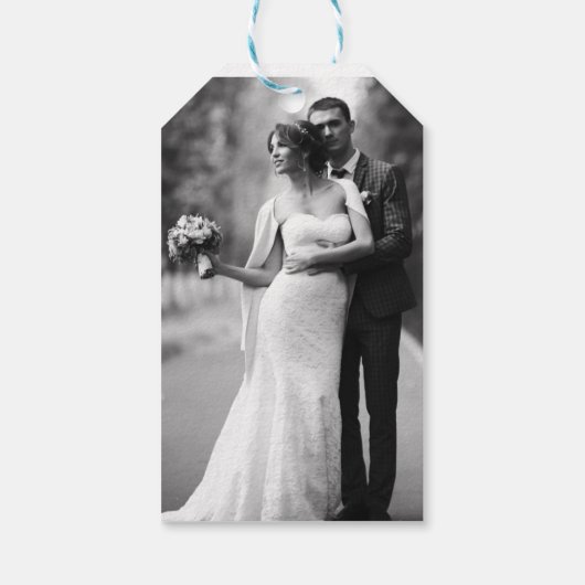 Minimal & elegantes Script-Foto Hochzeit Willkomme Geschenkanhänger (Rückseite)