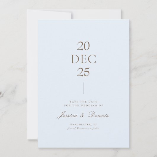 Minimal Elegantes Script Light Blue Save the Date Einladung (Vorderseite)