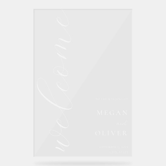 Minimal elegantes Script Transparente Hochzeit Wil Acrylschild (Vorderseite)