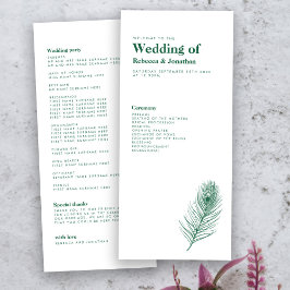 Minimal Emerald Green Feather Wedding Program