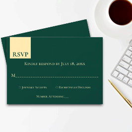 Minimal Emerald Green Gold Klasse Elegante Hochzei RSVP Karte