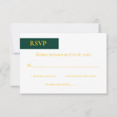 Minimal Emerald Green Gold Monogram Classy Wedding RSVP Karte (Vorderseite)