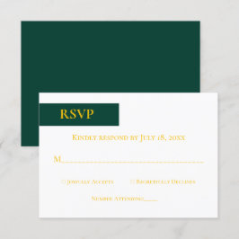Minimal Emerald Green Gold Monogram Classy Wedding RSVP Karte