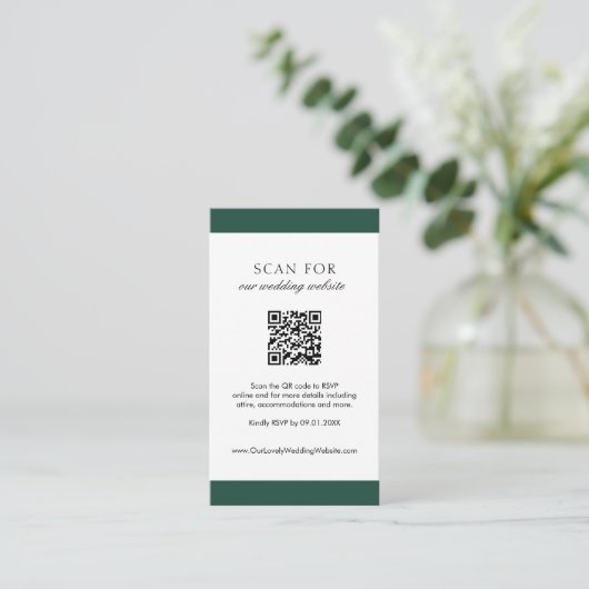 Minimal Emerald Green Modern QR Code Hochzeit Begleitkarte (Stehend Vorderseite)