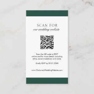 Minimal Emerald Green Modern QR Code Hochzeit Begleitkarte