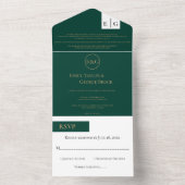 Minimal Emerald Green Monogram Elegant Wedding All In One Einladung (Innen Boden)