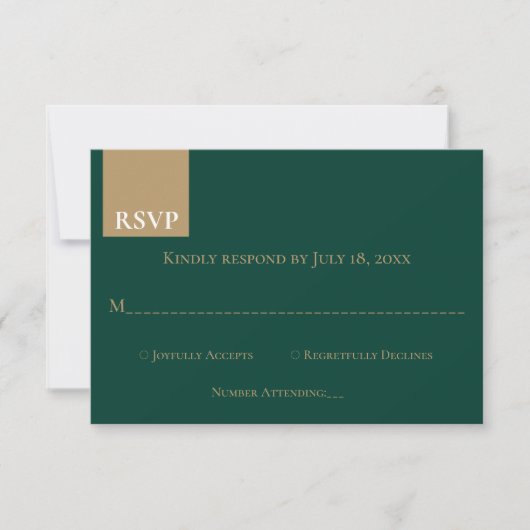 Minimal Emerald Green Monogram Elegant Wedding RSVP Karte (Vorderseite)