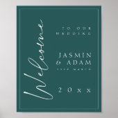 Minimal Emerald Green Script Wedding Willkommensze Poster (Vorne)