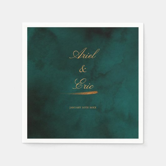 Minimal Emerald Green und Gold Script Wedding Serviette (Vorderseite)