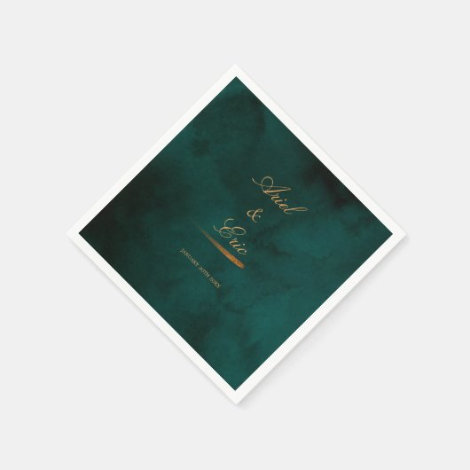 Minimal Emerald Green und Gold Script Wedding Serviette (Ecke)