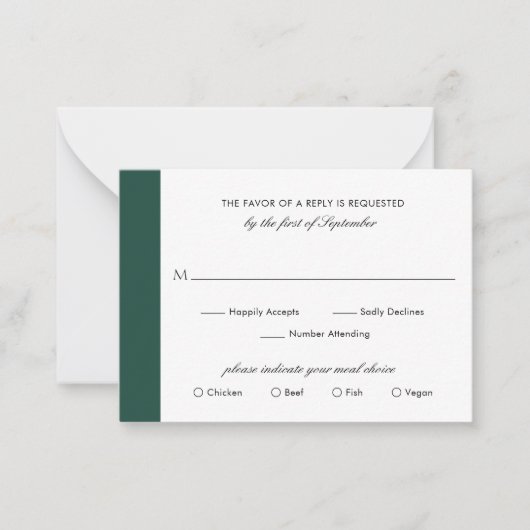 Minimal Emerald Green Wedding Mini RSVP Card Mitteilungskarte (Vorderseite)
