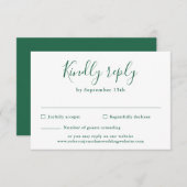 Minimal Emerald Green Wedding RSVP Card (Vorne/Hinten)