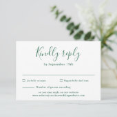 Minimal Emerald Green Wedding RSVP Card Karte (Stehend Vorderseite)