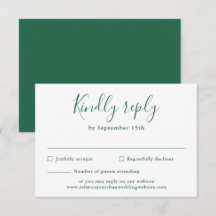 Minimal Emerald Green Wedding RSVP Card