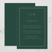 Minimal Emerald Monogram Simple Elegant Wedding Einladung (Vorne/Hinten)