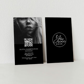 Minimal empfindliches QR-Logo für schwarzes Foto Visitenkarte