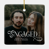 Minimal Engaged Couples Photo Stylish Christmas Keramikornament (Rückseite)