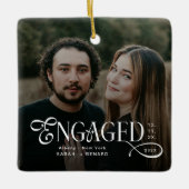 Minimal Engaged Couples Photo Stylish Christmas Keramikornament (Vorderseite)