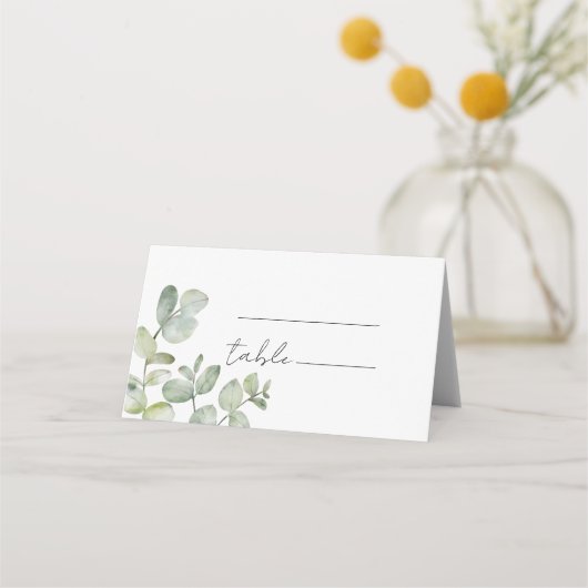 Minimal Eucalyptus Watercolor Wedding Platzkarte (Vorderseite)