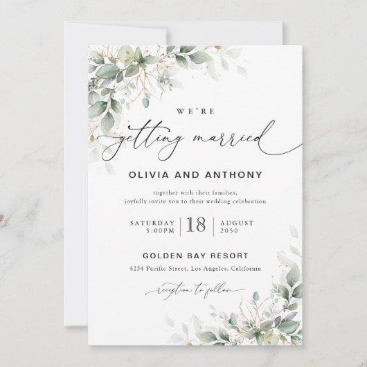 Minimal Eucalyptus Wedding Invitation Einladung (Vorderseite)