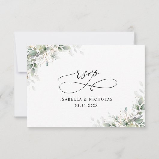 Minimal Eucalyptus Wedding RSVP Card Karte (Vorderseite)