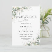 Minimal Eucalyptus Wedding Save The Date Einladung (Stehend Vorderseite)