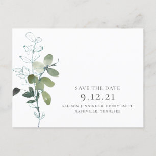 Minimal Eukalyptus Greenery Wedding Save the Date Ankündigungspostkarte