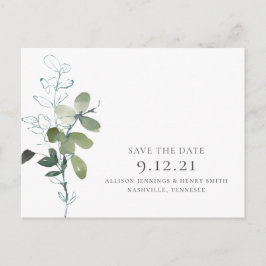 Minimal Eukalyptus Greenery Wedding Save the Date Ankündigungspostkarte