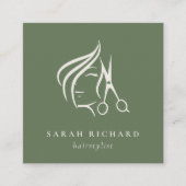 Minimal Fairstylist Dusky Moss Green Hair Schere Quadratische Visitenkarte (Vorderseite)