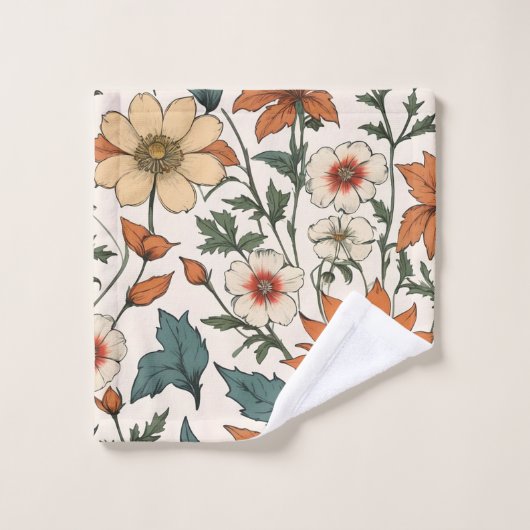 Minimal Fall Flowers Pastel Sage Custom Bath Towel Badhandtuch Set (Waschlappen)