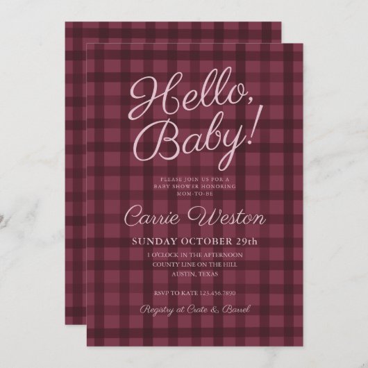 Minimal Fall Gingham Baby Dusche Einladung (Vorne/Hinten)