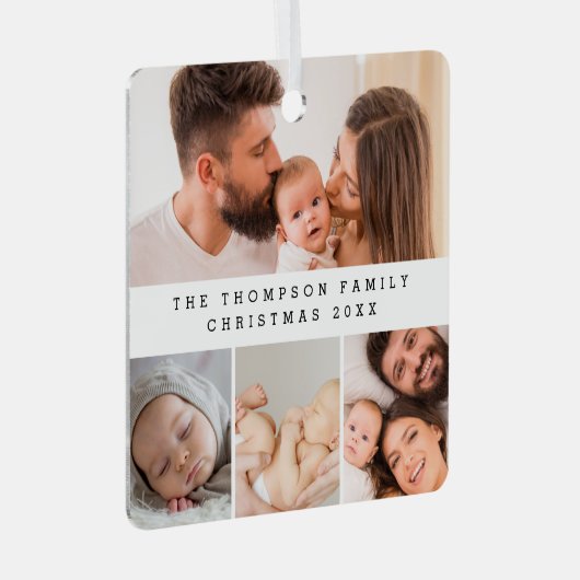 Minimal Family Foto Collage Weihnachten Custom Ornament Aus Metall (Vorderseite Rechts)