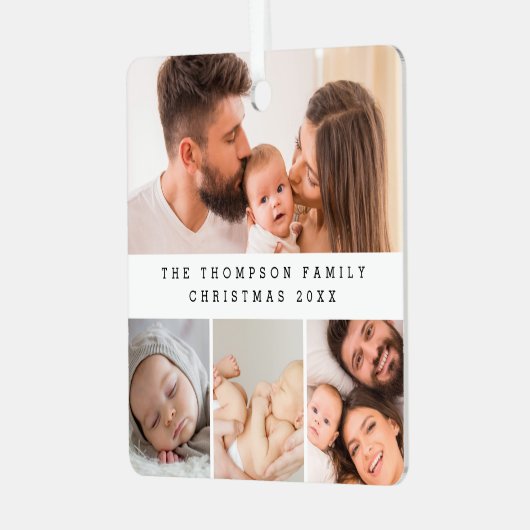 Minimal Family Foto Collage Weihnachten Custom Ornament Aus Metall (Vorderseite links)