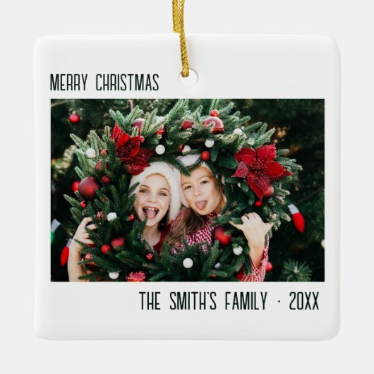 Minimal Family Foto Portrait Weihnachten Keramikornament (Vorderseite)