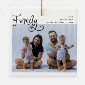 Minimal Family Photo Whimsical Merry Christmas Keramikornament (Rückseite)