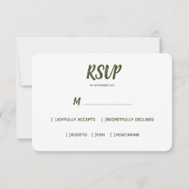 Minimal Farbe dunkelgrüne Hochzeit RSVP Mahlzeit A Karte