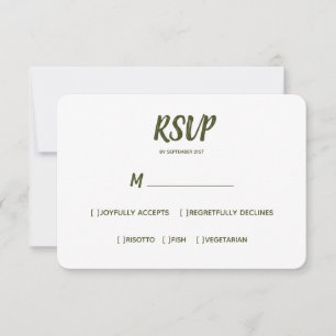 Minimal Farbe dunkelgrüne Hochzeit RSVP Mahlzeit A Karte