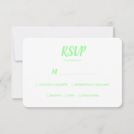 Minimal Farbe Neon Grün Hochzeit RSVP Mahlzeit Aus Karte