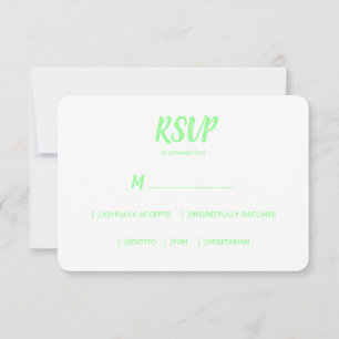 Minimal Farbe Neon Grün Hochzeit RSVP Mahlzeit Aus Karte