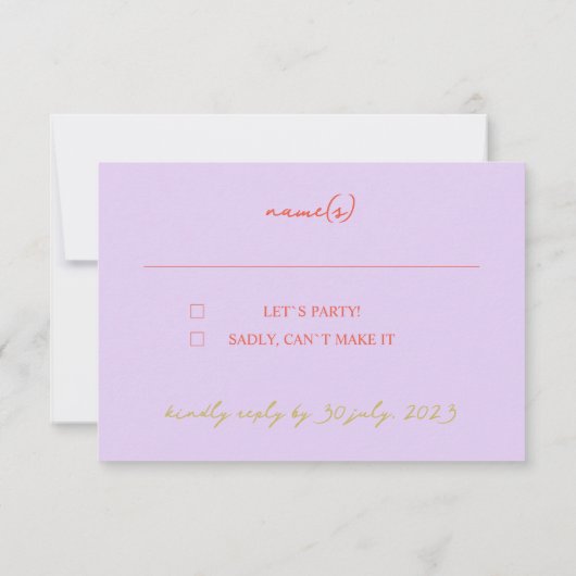Minimal farbige Orange Script Response Card RSVP Karte (Rückseite)