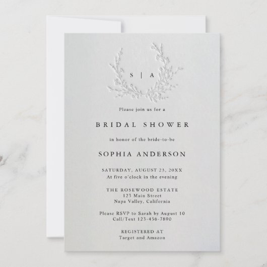 Minimal Faux Blind Deboss Cotton Bridal Shower Einladung (Vorderseite)