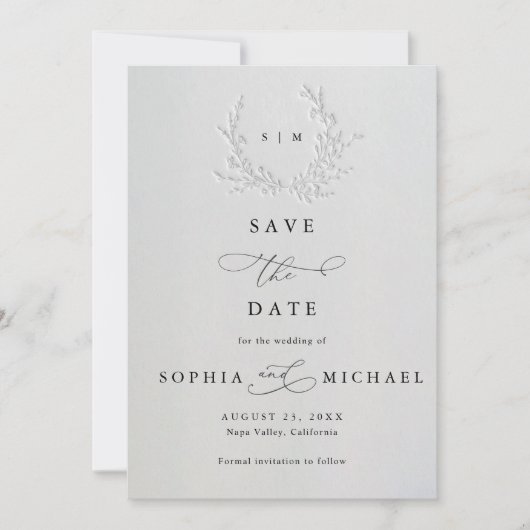 Minimal Faux Blind Deboss Cotton Save The Date (Vorderseite)