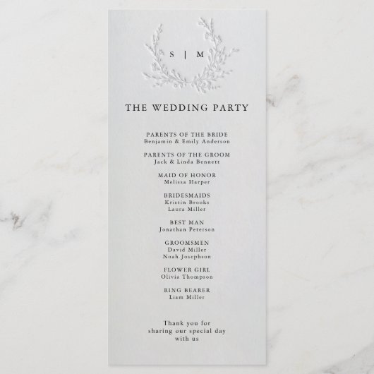 Minimal Faux Blind Deboss Cotton Wedding Program Programm (Rückseite)